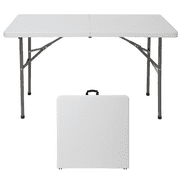 YANG2 Premium Plastic Folding Table - Available in 4 FT Sizes, Ideal for Portable Picnics, Camping Trips, and Both Indoor \u0026 Outdoor Use, Combining Durable Plastic Construction